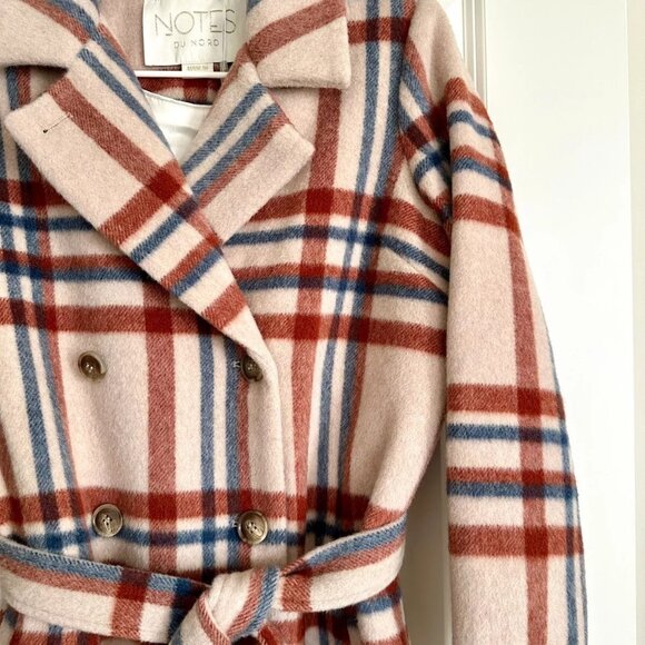 NWT Women's NOTES DU NORD Megan Plaid Wool Blend Coat in Multi Size 36 US4 - Picture 3 of 9